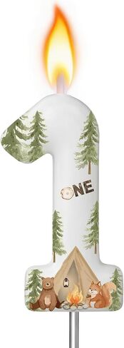 MTLEE Camper 1 Candle for First Birthday Cute Camping Number 1 Candle Camping Numeral Birthday Cake Toppers Party Decorations for 1st Anniversary Party Supplies in Saudi Arabia