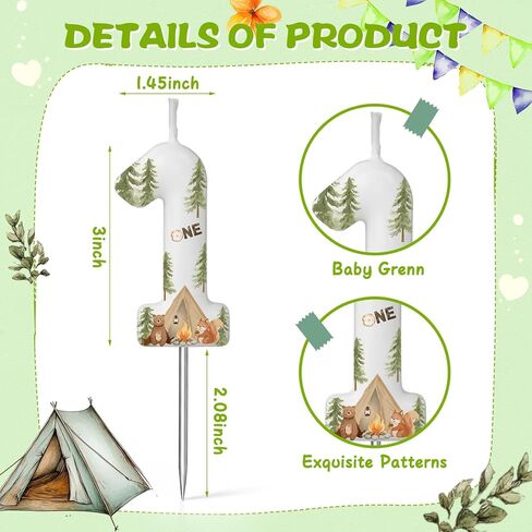 MTLEE Camper 1 Candle for First Birthday Cute Camping Number 1 Candle Camping Numeral Birthday Cake Toppers Party Decorations for 1st Anniversary Party Supplies in Saudi Arabia