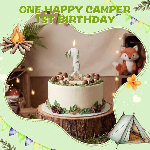 MTLEE Camper 1 Candle for First Birthday Cute Camping Number 1 Candle Camping Numeral Birthday Cake Toppers Party Decorations for 1st Anniversary Party Supplies in Saudi Arabia
