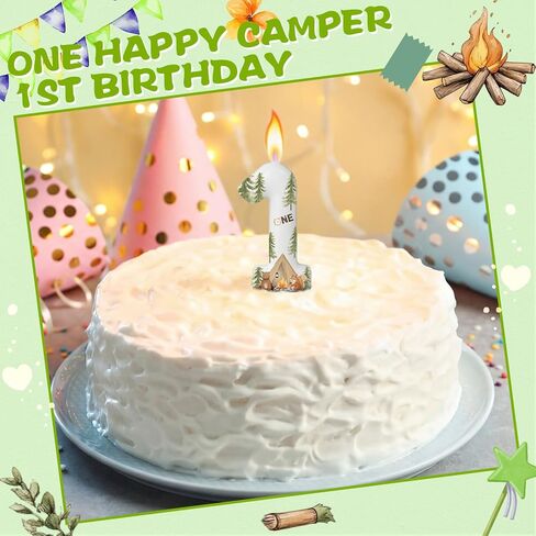 MTLEE Camper 1 Candle for First Birthday Cute Camping Number 1 Candle Camping Numeral Birthday Cake Toppers Party Decorations for 1st Anniversary Party Supplies in Saudi Arabia