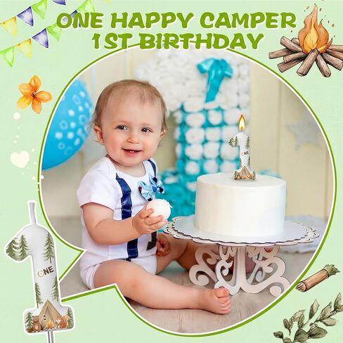 MTLEE Camper 1 Candle for First Birthday Cute Camping Number 1 Candle Camping Numeral Birthday Cake Toppers Party Decorations for 1st Anniversary Party Supplies in Saudi Arabia