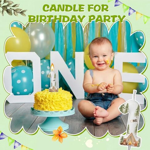 MTLEE Camper 1 Candle for First Birthday Cute Camping Number 1 Candle Camping Numeral Birthday Cake Toppers Party Decorations for 1st Anniversary Party Supplies in Saudi Arabia