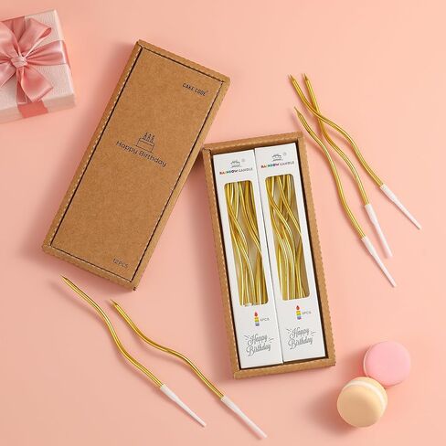 12-Count Gold Spiral Long Thin Metallic Birthday Candles, Cake Candles, Birthday Parties, Wedding Decorations, Party Candles. in Kuwait