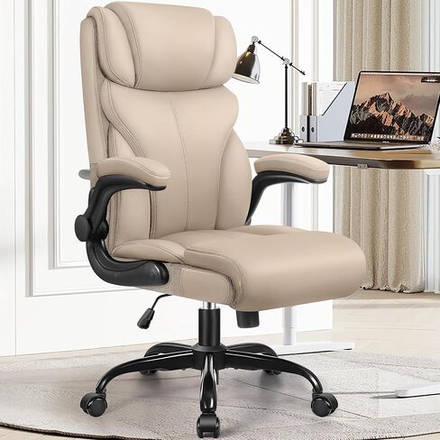 Office Chair, Ergonomic Big and Tall Computer Desk Chairs, Executive Breathable Leather Chair with Adjustable Flip-up Armrests, Lumbar Support Swivel PC Chair with Rocking Function in Kuwait