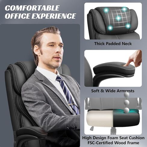 Office Chair, Ergonomic Big and Tall Computer Desk Chairs, Executive Breathable Leather Chair with Adjustable Flip-up Armrests, Lumbar Support Swivel PC Chair with Rocking Function in Kuwait