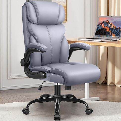 Office Chair, Ergonomic Big and Tall Computer Desk Chairs, Executive Breathable Leather Chair with Adjustable Flip-up Armrests, Lumbar Support Swivel PC Chair with Rocking Function in Kuwait