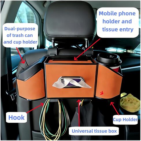 2026 Upgrade 4-in-1 Car Organizer Back Seat, Leather Multifunctional Car Organizer and Storage Box with Cup Holders for Hold Phone, Snacks, Drinks, Handbag, Keep Your Ride Clean & Organized (Black) in Saudi Arabia