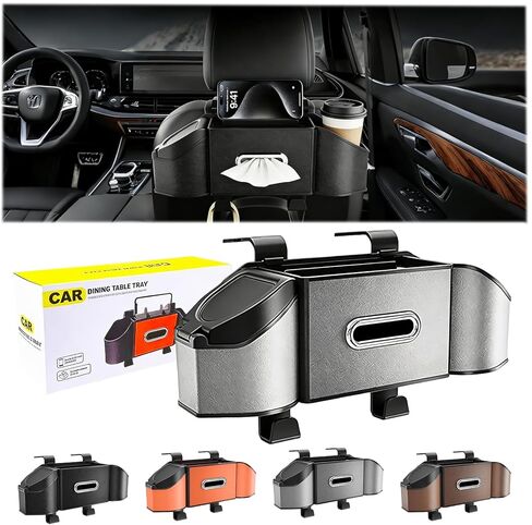 2026 Upgrade 4-in-1 Car Organizer Back Seat, Leather Multifunctional Car Organizer and Storage Box with Cup Holders for Hold Phone, Snacks, Drinks, Handbag, Keep Your Ride Clean & Organized (Black) in Saudi Arabia