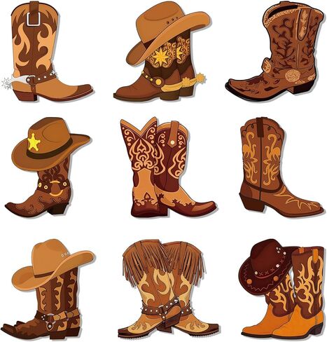AnyDesign 45 قطعة من قطع أحذية رعاة البقر الغربية ذات اللون البني من Wild West Rodeo مع 100 قطعة من نقاط الصمغ للحرف اليدوية DIY وحفلات أعياد الميلاد ولوحة الإعلانات في الفصل الدراسي in Kuwait