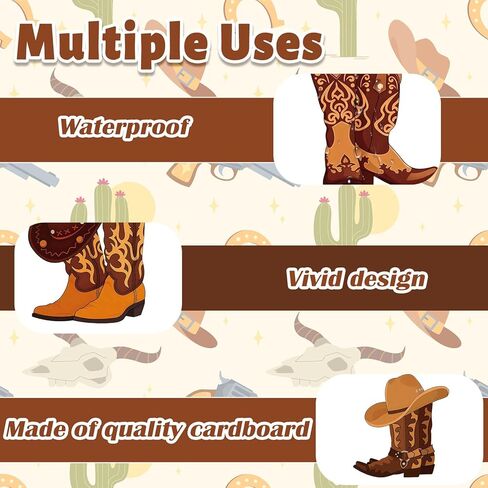 AnyDesign 45 قطعة من قطع أحذية رعاة البقر الغربية ذات اللون البني من Wild West Rodeo مع 100 قطعة من نقاط الصمغ للحرف اليدوية DIY وحفلات أعياد الميلاد ولوحة الإعلانات في الفصل الدراسي in Kuwait
