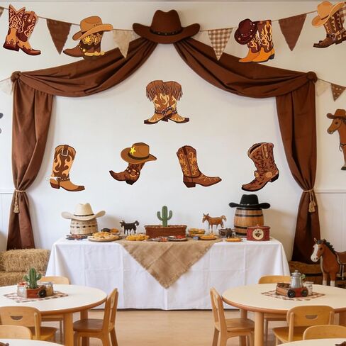AnyDesign 45 قطعة من قطع أحذية رعاة البقر الغربية ذات اللون البني من Wild West Rodeo مع 100 قطعة من نقاط الصمغ للحرف اليدوية DIY وحفلات أعياد الميلاد ولوحة الإعلانات في الفصل الدراسي in Kuwait