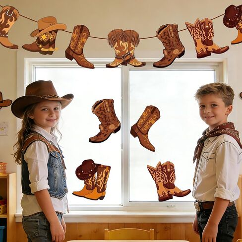 AnyDesign 45 قطعة من قطع أحذية رعاة البقر الغربية ذات اللون البني من Wild West Rodeo مع 100 قطعة من نقاط الصمغ للحرف اليدوية DIY وحفلات أعياد الميلاد ولوحة الإعلانات في الفصل الدراسي in Kuwait