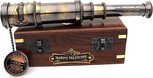 Vintage Marine Telescope with Wooden Storage Box, Antique Brass Finish, Decorative Collectible in Saudi Arabia
