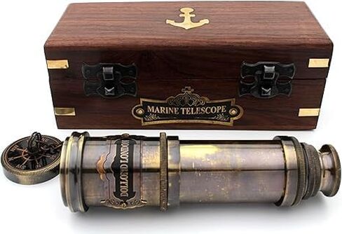 Vintage Marine Telescope with Wooden Storage Box, Antique Brass Finish, Decorative Collectible in Saudi Arabia