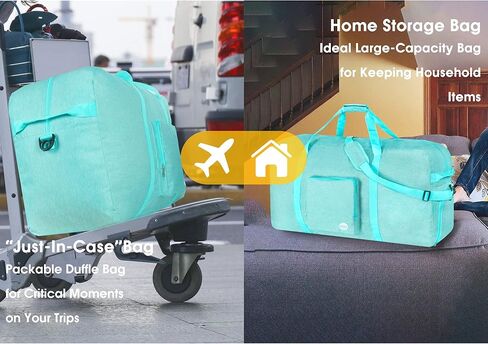 120L Foldable Travel Duffel Bag, Extra Large 36 x 18 x 11.8 in Duffle with Shoe Compartment & Trolley Sleeve, Water-Resistant Gym Weekender Overnight Bag with Shoulder Strap for Men Women,Mint Green in Saudi Arabia
