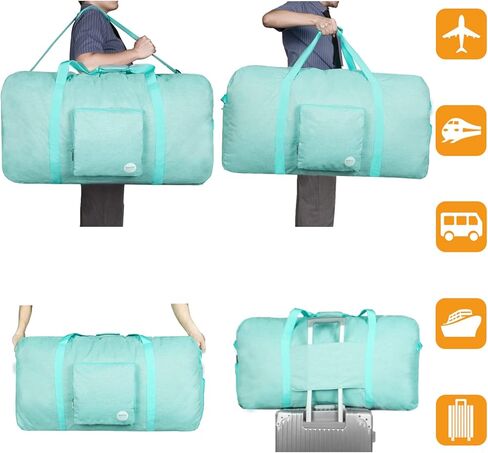 120L Foldable Travel Duffel Bag, Extra Large 36 x 18 x 11.8 in Duffle with Shoe Compartment & Trolley Sleeve, Water-Resistant Gym Weekender Overnight Bag with Shoulder Strap for Men Women,Mint Green in Saudi Arabia