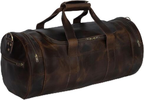 حقيبة ساتشيل اند فابل 22 بوصة مصنوعة يدويًا من الجلد البني العتيق للسفر وصالة الألعاب الرياضية وعطلة نهاية الأسبوع للرجال (بني داكن، 22) in Kuwait