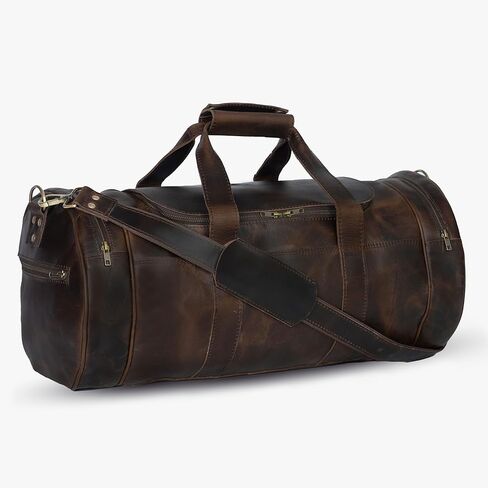 حقيبة ساتشيل اند فابل 22 بوصة مصنوعة يدويًا من الجلد البني العتيق للسفر وصالة الألعاب الرياضية وعطلة نهاية الأسبوع للرجال (بني داكن، 22) in Kuwait