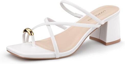 Women's Strappy Sandals Chunky Block Heel Mules Square Toe | Slip-On Mule Sandals with Metal Toe Ring Open Toe Low Block Heel for Work, Parties Vacations Weddings in Saudi Arabia