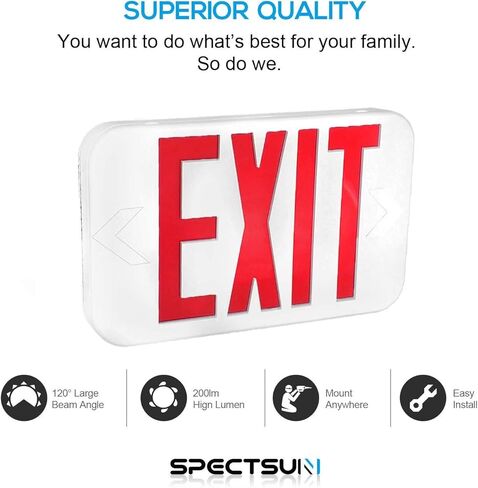 SPECTSUN 8 حزمة LED خروج ضوء الطوارئ التحرير والسرد مع بطارية احتياطية - الولايات المتحدة القياسية التجارية أضواء خروج الطوارئ سلكية لفشل الطاقة المنزلية، UL 924 معتمد (8 EZCTEU2RWEM) in Kuwait