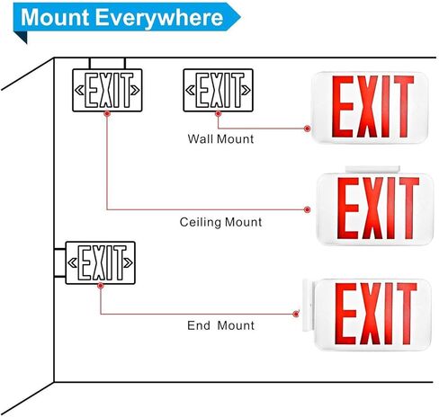 SPECTSUN 8 حزمة LED خروج ضوء الطوارئ التحرير والسرد مع بطارية احتياطية - الولايات المتحدة القياسية التجارية أضواء خروج الطوارئ سلكية لفشل الطاقة المنزلية، UL 924 معتمد (8 EZCTEU2RWEM) in Kuwait