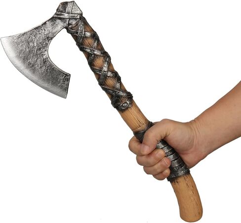 ألعاب فأس وهمية من إسفنج الفايكنج من القرون الوسطى لأزياء الهالوين وحفلات عيد الميلاد وأعياد الميلاد، مقاس 16.4 بوصة من بلاستيك البولي يوريثان فأس المعركة وأسلحة الفارس ملحقات دعامة للأطفال البالغين باللون البني in Kuwait