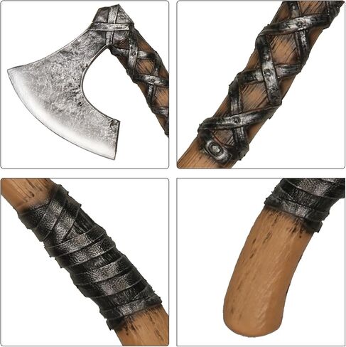 ألعاب فأس وهمية من إسفنج الفايكنج من القرون الوسطى لأزياء الهالوين وحفلات عيد الميلاد وأعياد الميلاد، مقاس 16.4 بوصة من بلاستيك البولي يوريثان فأس المعركة وأسلحة الفارس ملحقات دعامة للأطفال البالغين باللون البني in Kuwait