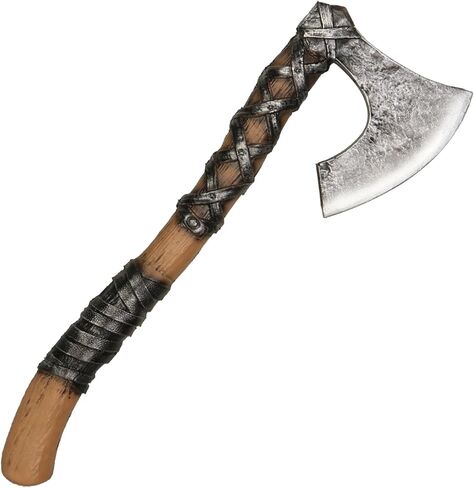 ألعاب فأس وهمية من إسفنج الفايكنج من القرون الوسطى لأزياء الهالوين وحفلات عيد الميلاد وأعياد الميلاد، مقاس 16.4 بوصة من بلاستيك البولي يوريثان فأس المعركة وأسلحة الفارس ملحقات دعامة للأطفال البالغين باللون البني in Kuwait