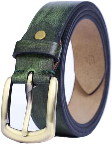 Men's Casual Leather Belt, Handmade Vintage Green Jeans Belt for Everyday Work Casual, Packed in Gift Box in Saudi Arabia