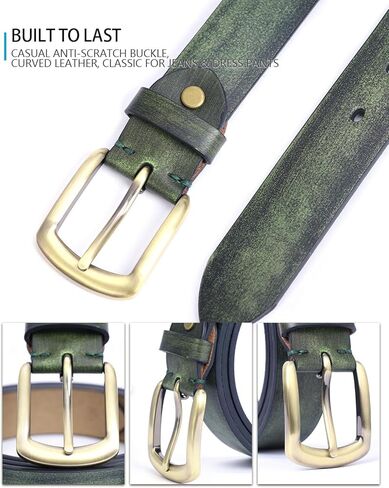 Men's Casual Leather Belt, Handmade Vintage Green Jeans Belt for Everyday Work Casual, Packed in Gift Box in Saudi Arabia