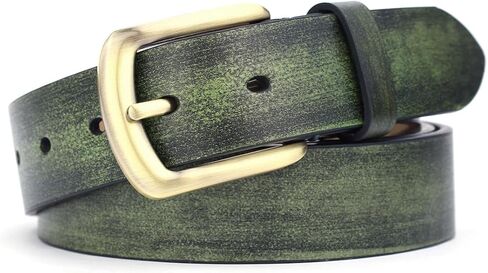 Men's Casual Leather Belt, Handmade Vintage Green Jeans Belt for Everyday Work Casual, Packed in Gift Box in Saudi Arabia