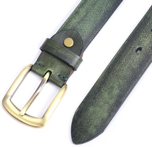 Men's Casual Leather Belt, Handmade Vintage Green Jeans Belt for Everyday Work Casual, Packed in Gift Box in Saudi Arabia