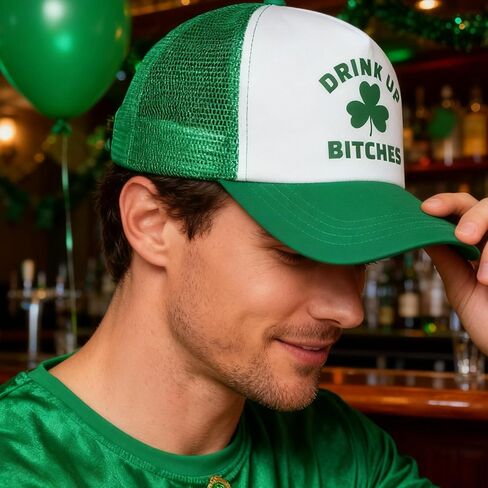 Men Funny St. Patrick's Day Trucker Hat Women Irish Green Mesh Baseball Cap Shamrock Snapback Adjustable Medium in Saudi Arabia