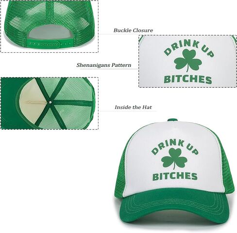 Men Funny St. Patrick's Day Trucker Hat Women Irish Green Mesh Baseball Cap Shamrock Snapback Adjustable Medium in Saudi Arabia