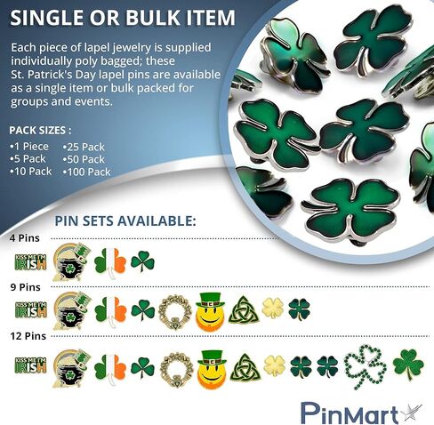 PinMart St. Patrick's Day Lapel Pin – Green Shamrock Jewelry for Women and Men – Irish Culture Celebration Pin –Gold Plated Enamel Brooch with Magnetic Back – 1 Piece in Saudi Arabia
