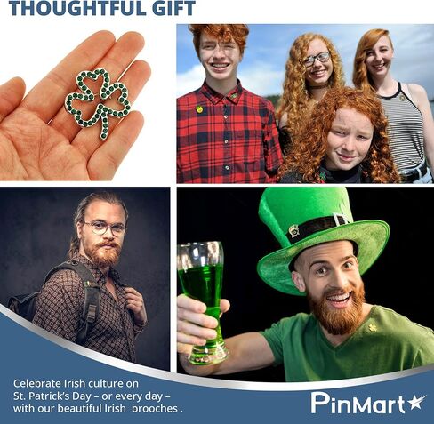 PinMart St. Patrick's Day Lapel Pin – Green Shamrock Jewelry for Women and Men – Irish Culture Celebration Pin –Gold Plated Enamel Brooch with Magnetic Back – 1 Piece in Saudi Arabia
