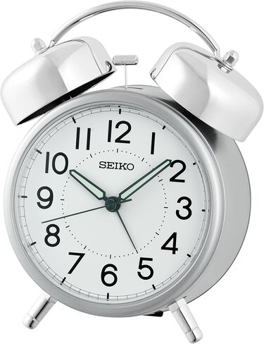 Seiko QHK063SLH Retro Modern Bell Non Ticking Bedroom Alarm Clock, Silver, 6 x 5 Inches in Kuwait