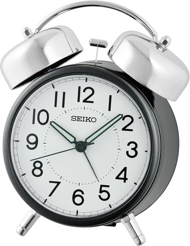 Seiko QHK063SLH Retro Modern Bell Non Ticking Bedroom Alarm Clock, Silver, 6 x 5 Inches in Kuwait