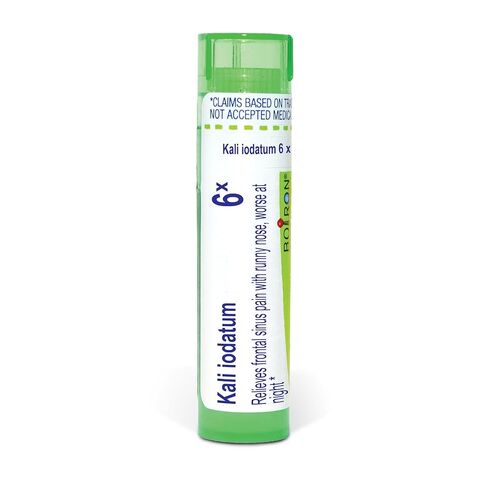Boiron Kali Iodatum 6X Md 80 Pellets for frontal sinus pain with runny nose, worse at night in Saudi Arabia