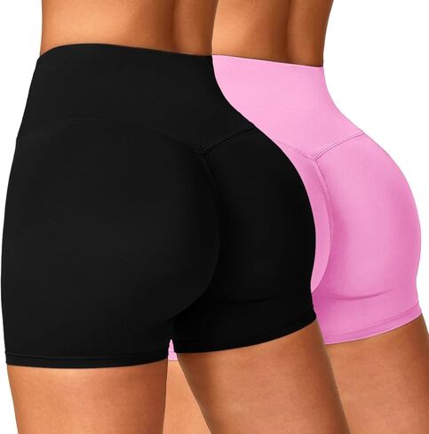 Women's 2 Piece Workout Biker Shorts High Waist Tummy Control Scrunch Butt Lifting Gym Yoga Running Shorts in Saudi Arabia