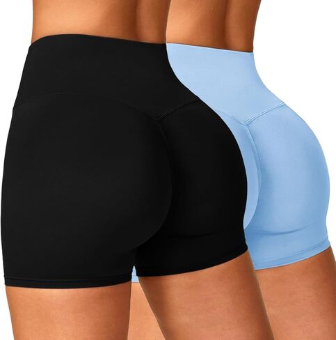 Women's 2 Piece Workout Biker Shorts High Waist Tummy Control Scrunch Butt Lifting Gym Yoga Running Shorts in Saudi Arabia