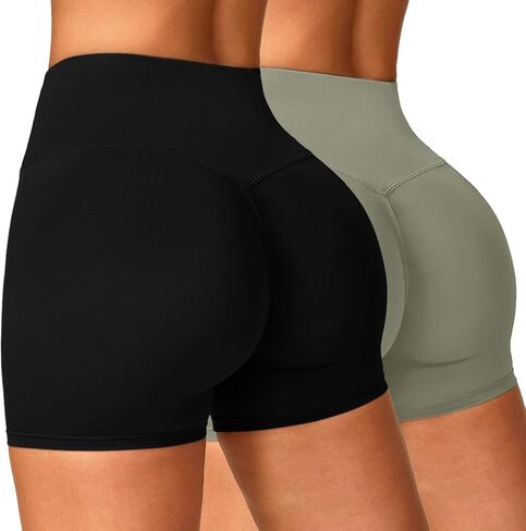 Women's 2 Piece Workout Biker Shorts High Waist Tummy Control Scrunch Butt Lifting Gym Yoga Running Shorts in Saudi Arabia