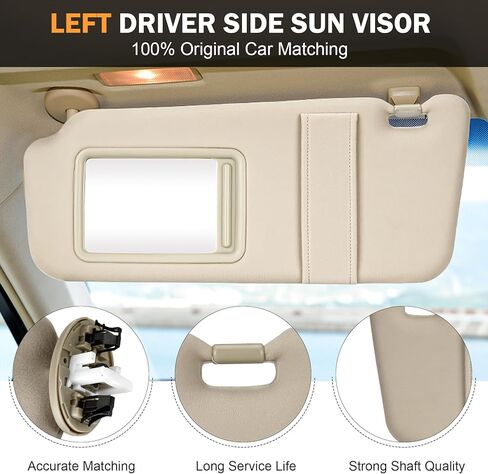 Left Driver Side Sun Visor with Light Fit for Toyota Camry 2007 2008 2009 2010 2011 Beige Replace # 74320-06780-B0 74320-33B81-B0 in Saudi Arabia