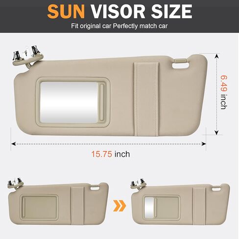 Left Driver Side Sun Visor with Light Fit for Toyota Camry 2007 2008 2009 2010 2011 Beige Replace # 74320-06780-B0 74320-33B81-B0 in Saudi Arabia