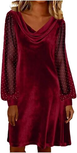 Women's Velvet Cowl Neck Mini Dress Elegant Long Sleeve Party Cocktail Dresses Winter Spring 2026 Wedding Guest Gowns in Saudi Arabia