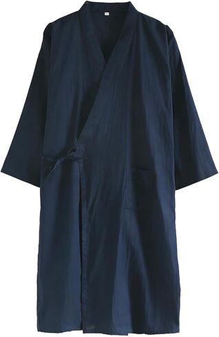 Mens Lightweight Bathrobes with Pockets 3/4 Sleeve V Neck Summer Robe Soft Breathable Housecoat Comfy Hotel Spa Gifts in Kuwait
