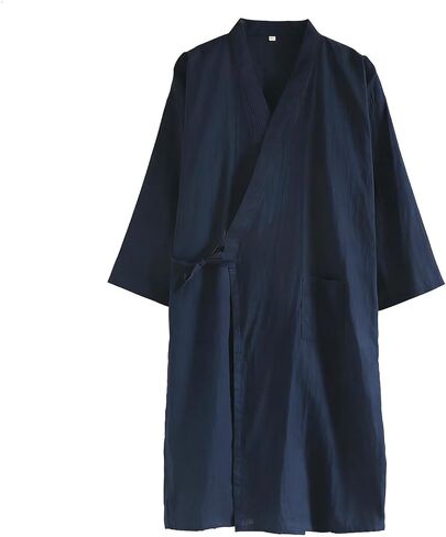 Mens Lightweight Bathrobes with Pockets 3/4 Sleeve V Neck Summer Robe Soft Breathable Housecoat Comfy Hotel Spa Gifts in Kuwait