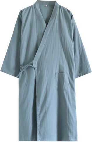 Mens Lightweight Bathrobes with Pockets 3/4 Sleeve V Neck Summer Robe Soft Breathable Housecoat Comfy Hotel Spa Gifts in Kuwait