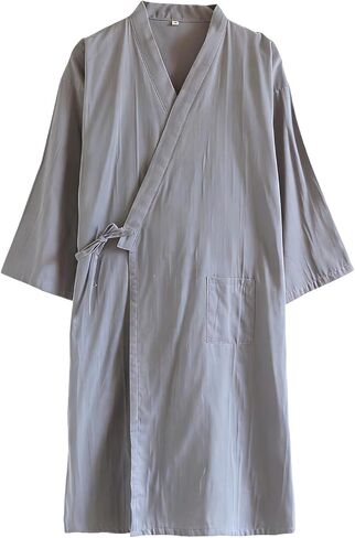 Mens Lightweight Bathrobes with Pockets 3/4 Sleeve V Neck Summer Robe Soft Breathable Housecoat Comfy Hotel Spa Gifts in Kuwait