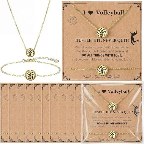 Sureio Softball/Soccer/Volleyball/Basketball 12 Sets Necklace and Bracelet 12 Gold Necklaces 12 Charm Bracelet for Women Jewelry Team Gift Sports Accessories Party Favor for Player Friend in Saudi Arabia